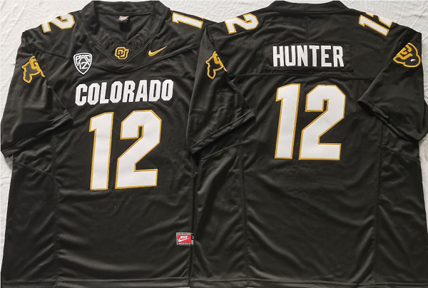 Men's Colorado Buffaloes #12 Travis Hunter Black With PAC-12 Patch Football Stitched Jersey